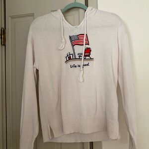 Life Is Good Women's White Sweater with Flag Embroidery